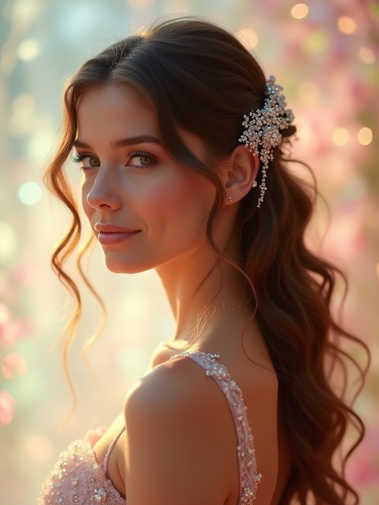 elegant side swept loose curls